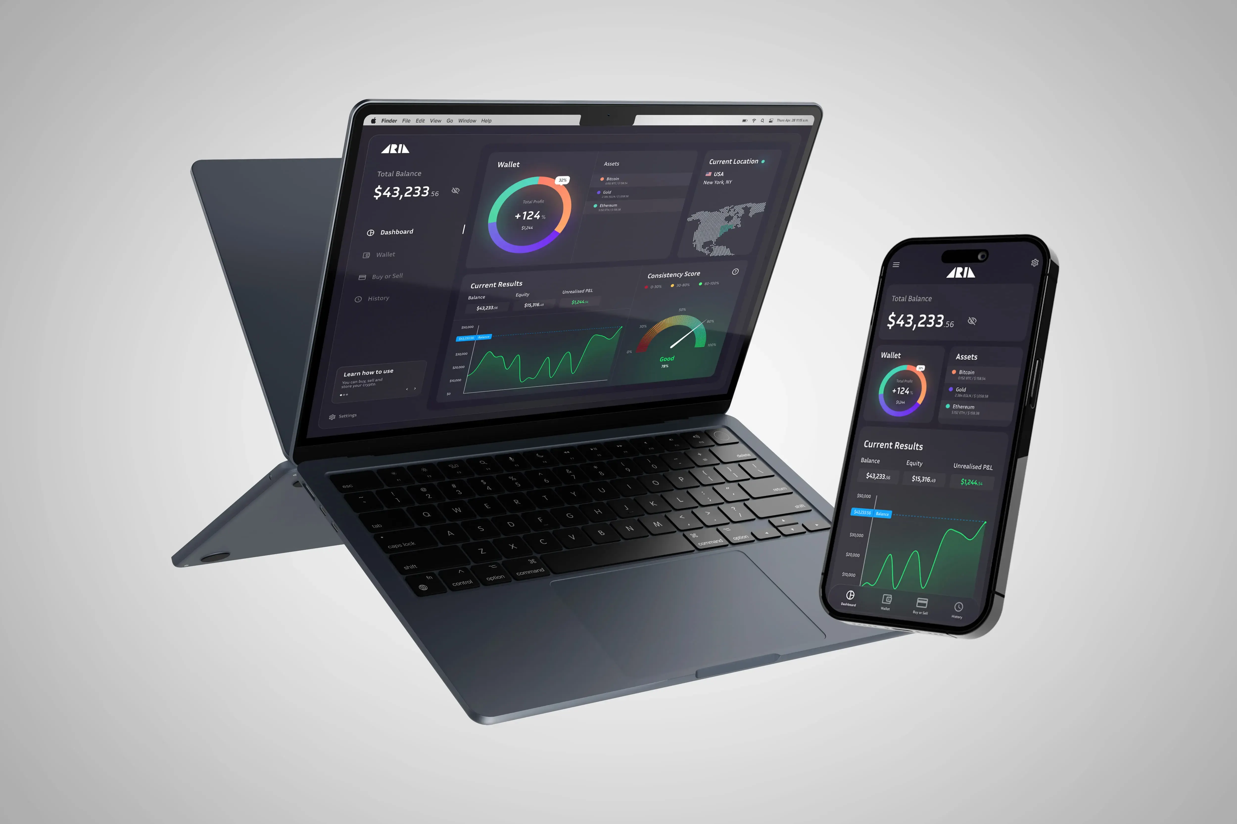 Aria crypto wallet app mockup