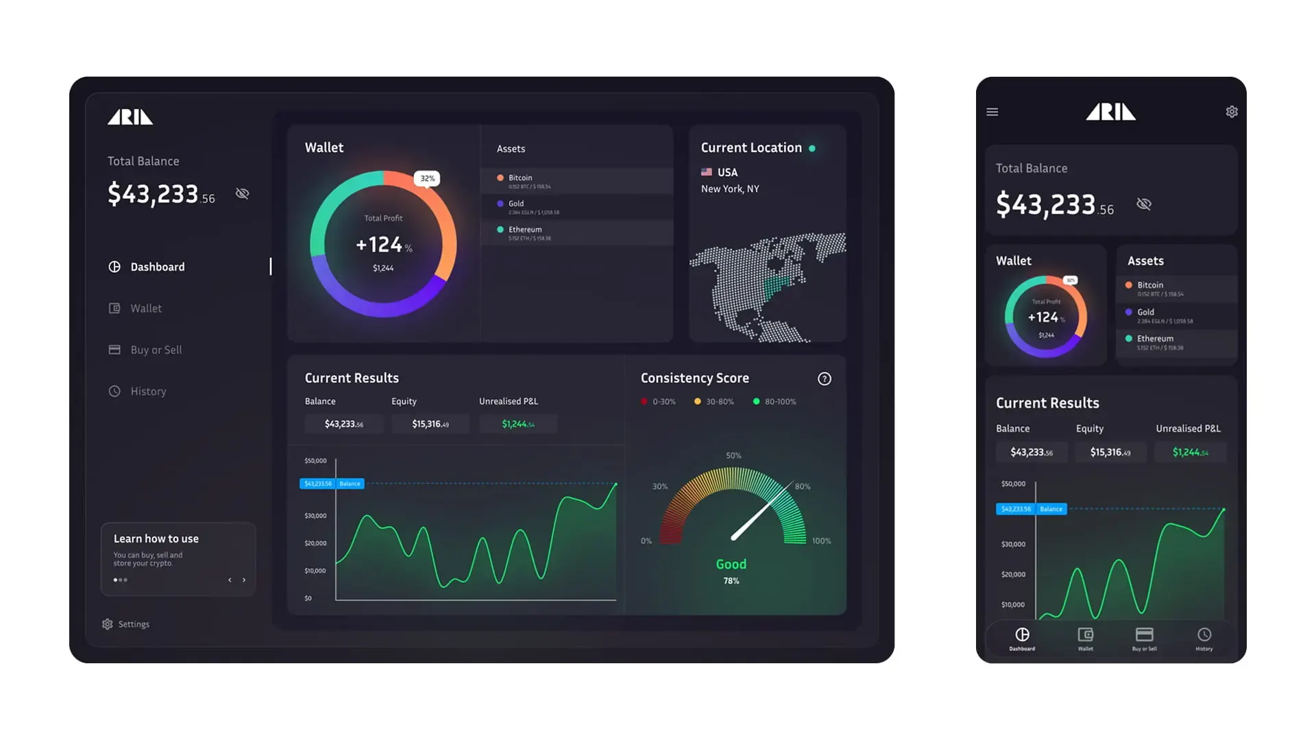 Aria crypto wallet interface screens