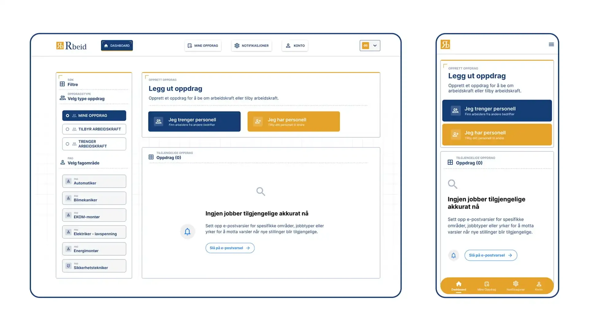 Rbeid dashboard screens